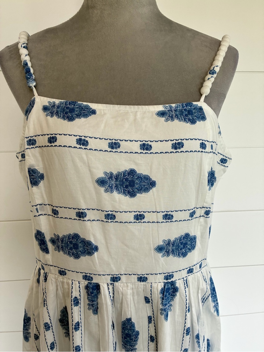 Japna White Maxi Dress with Blue Floral Print & Pockets SZ XL NWT/0383 - Picture 2 of 11